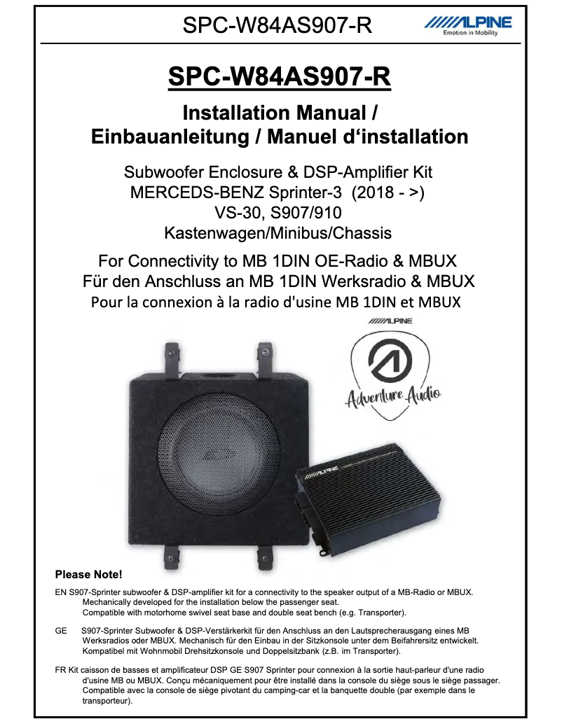 Page 1 of the manual User Manual Alpine SPC-W84AS907-R