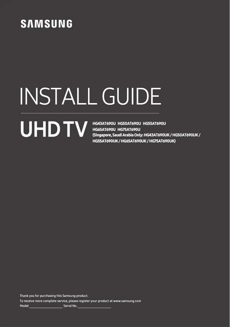 Page 1 of the manual Installation Guide Samsung HG43AT690UK