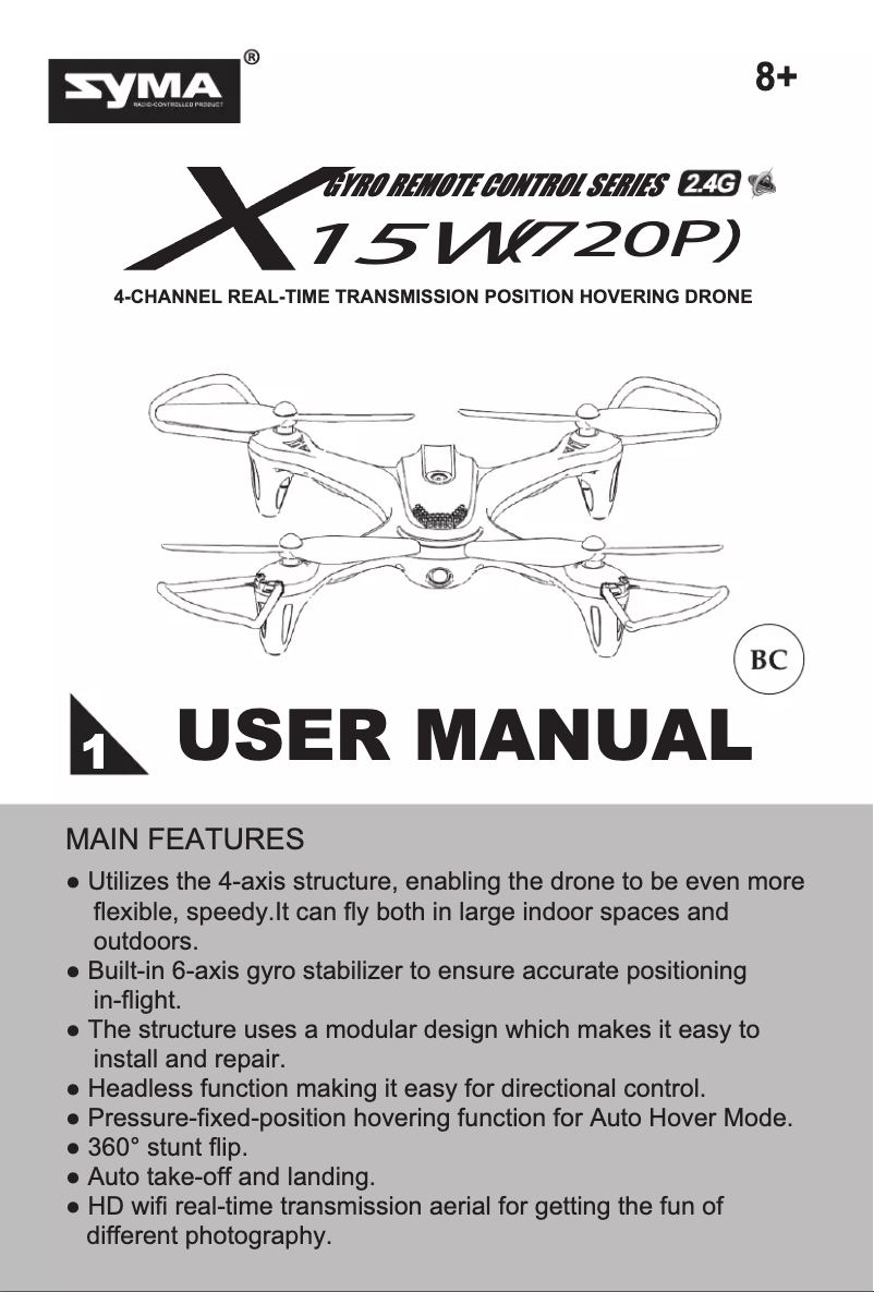 Page 1 of the manual User Manual Syma X15W