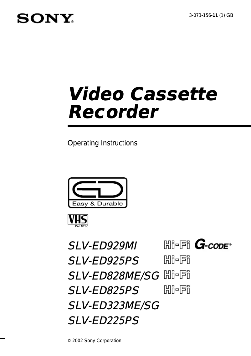 Page 1 of the manual User Manual Sony SLV-ED825PS