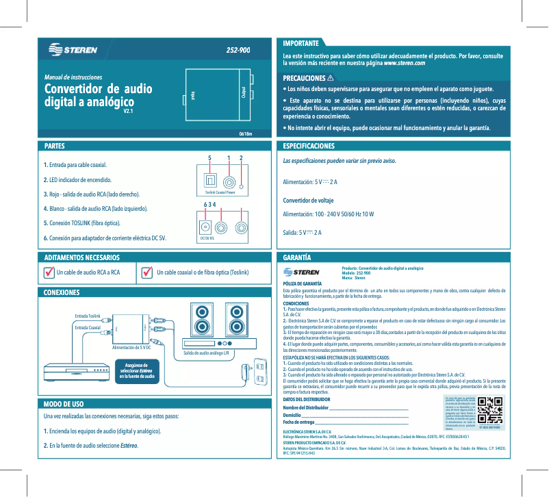 First page image of the manual for 252-900