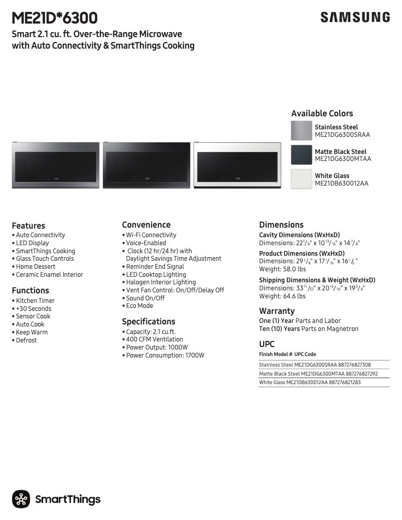 Page 1 of the manual Technical Sheet Samsung ME21DG6300SRAA