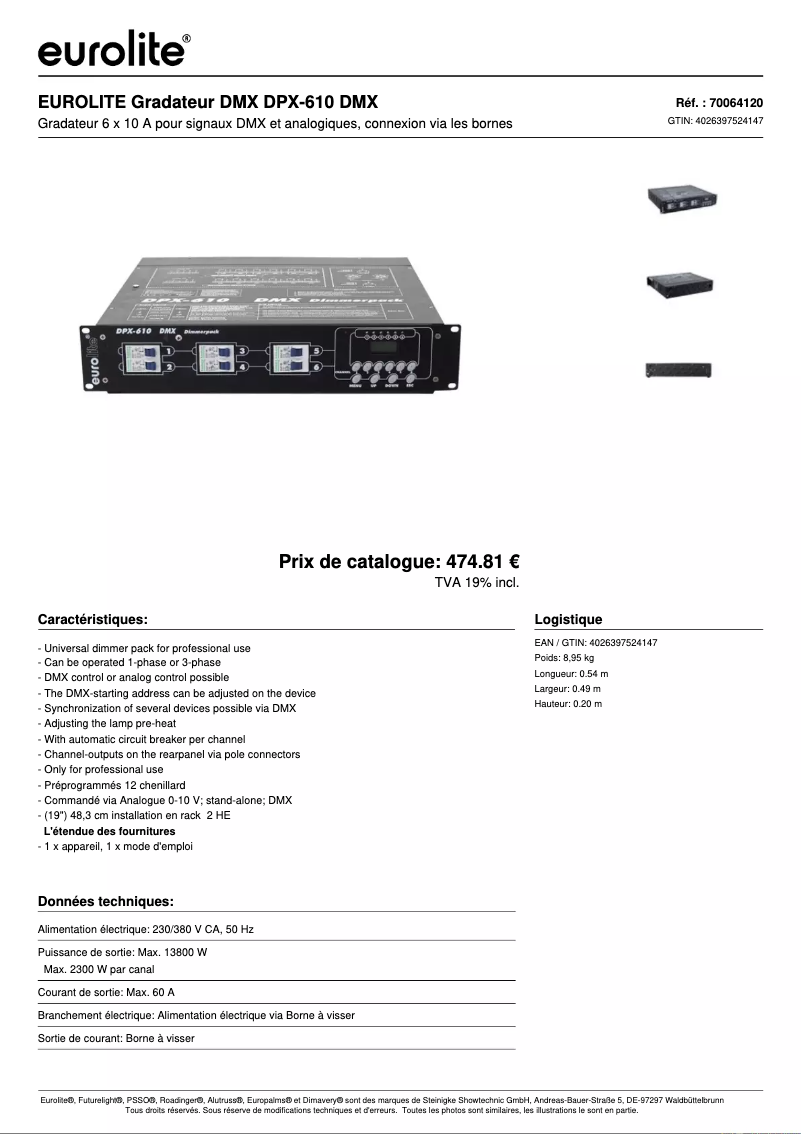 Page 1 of the manual Technical Sheet Eurolite DPX-610