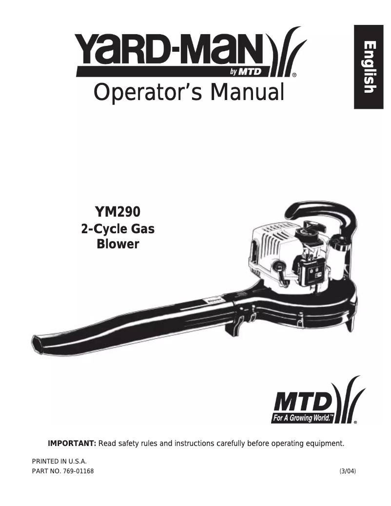 Page 1 of the manual User Manual Yard-Man YM290