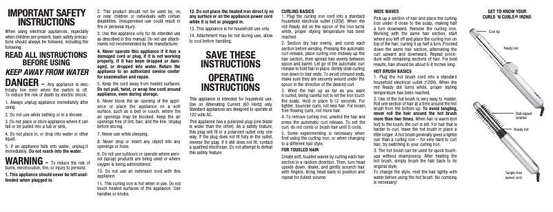 First page image of the manual for Curls 'n Curls BC40JN