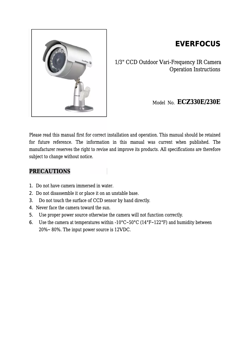 First page image of the manual for ECZ330