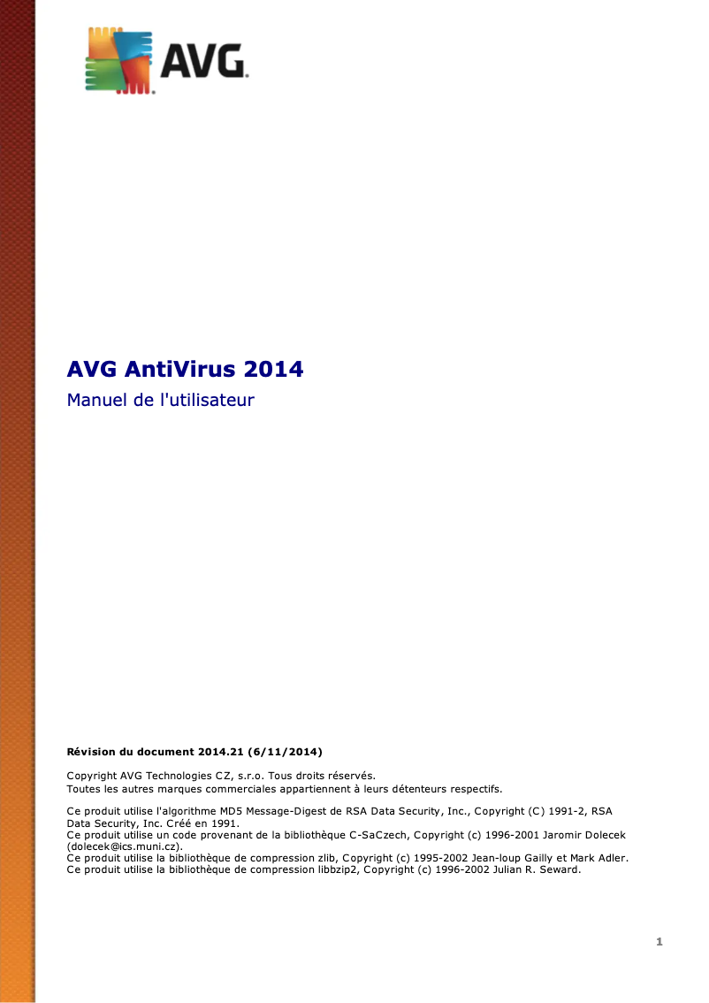 First page image of the manual for AntiVirus 2014