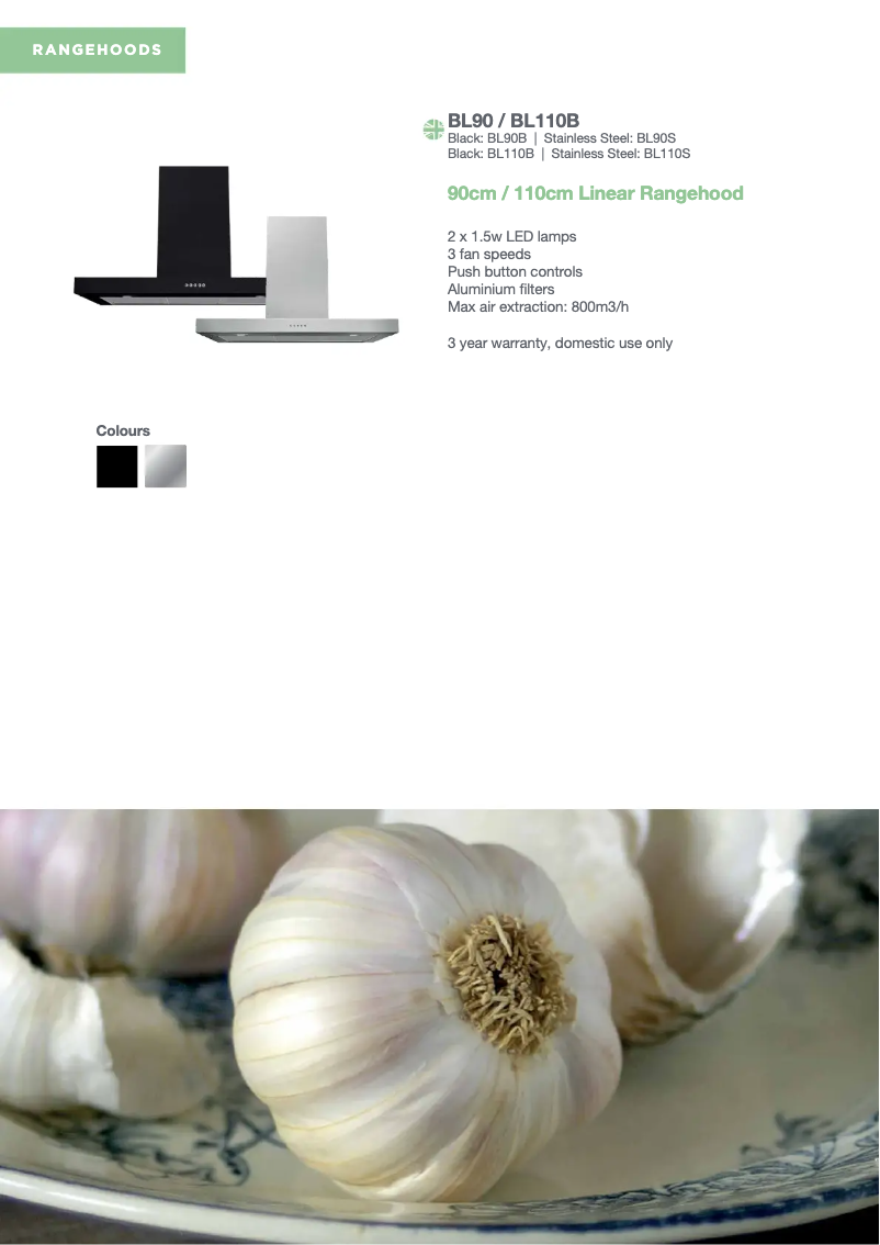 Page 1 of the manual Technical Sheet Belling BL110S