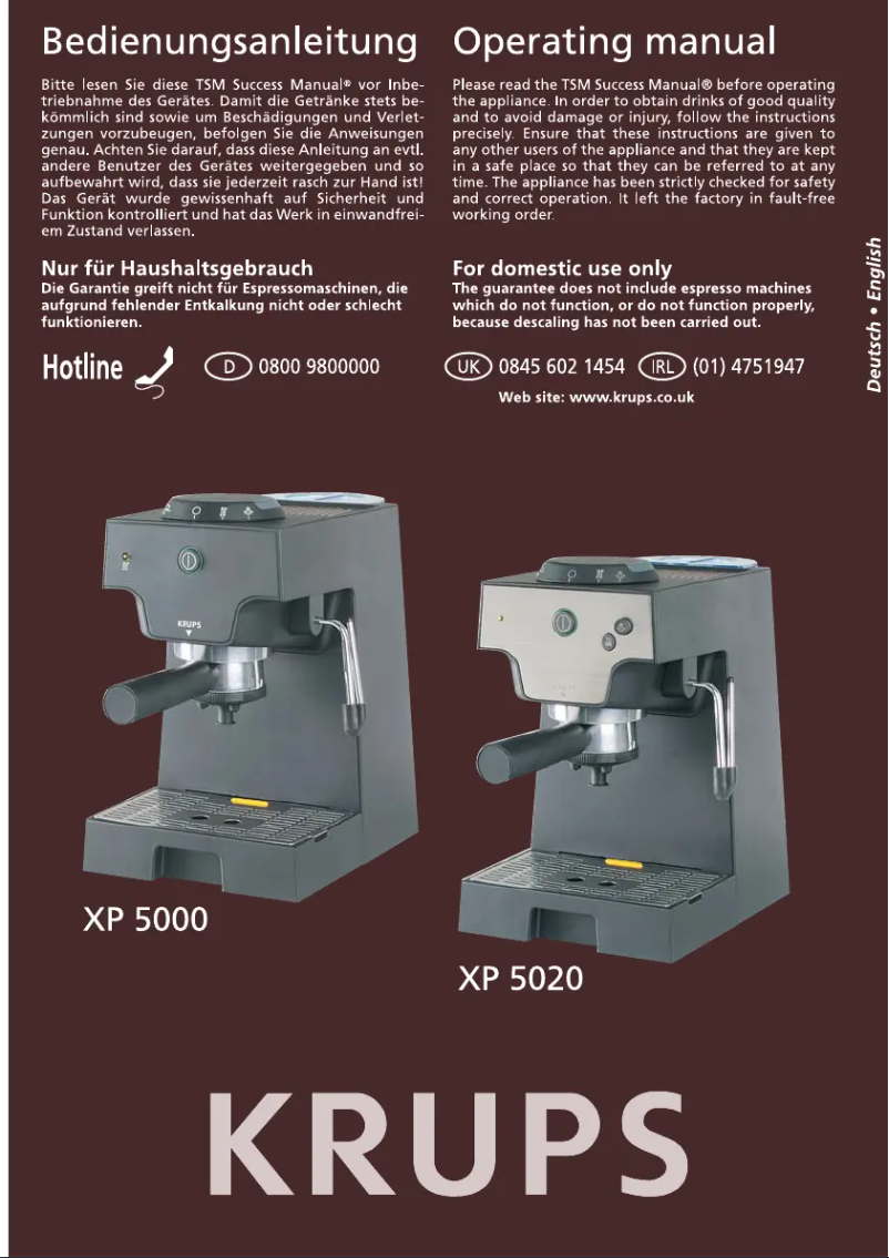 Image de la première page du manuel de l'appareil Espresso XP5020