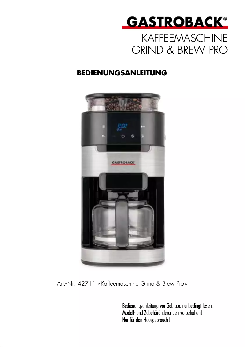 First page image of the manual for Grind & Brew Pro 42701