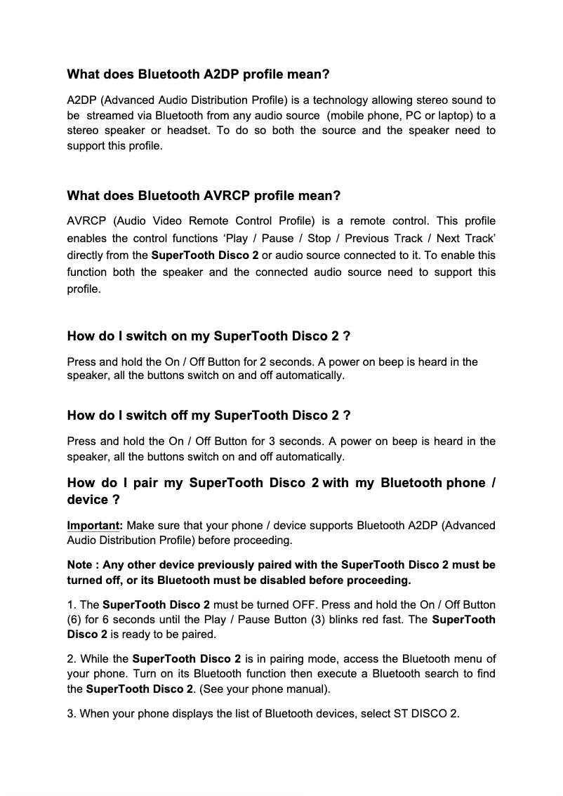 Page 1 of the manual FAQ SuperTooth Disco 2
