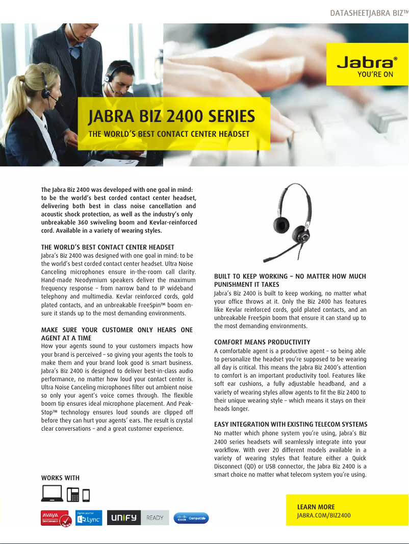 Page 1 of the manual Brochure Jabra Biz 2400 II