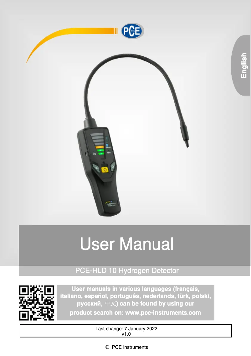 Page 1 of the manual User Manual PCE Instruments PCE-HLD 10