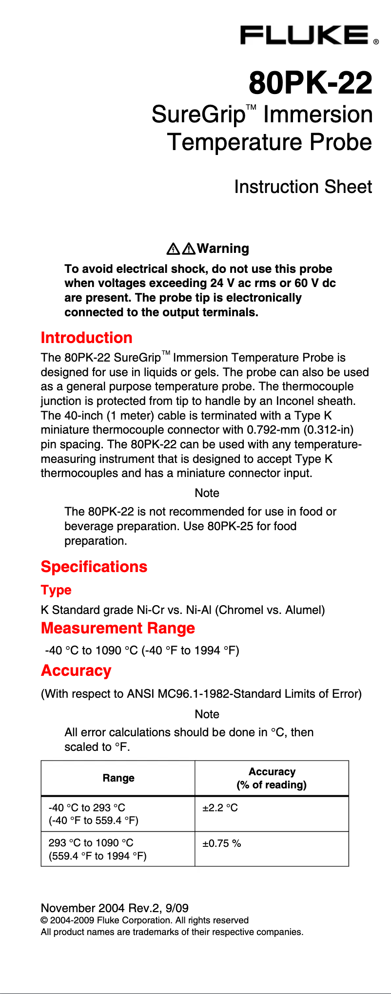 Page 1 of the manual User Manual Fluke SureGrip 80PK-22