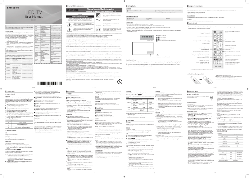 First page image of the manual for UA49N5000A