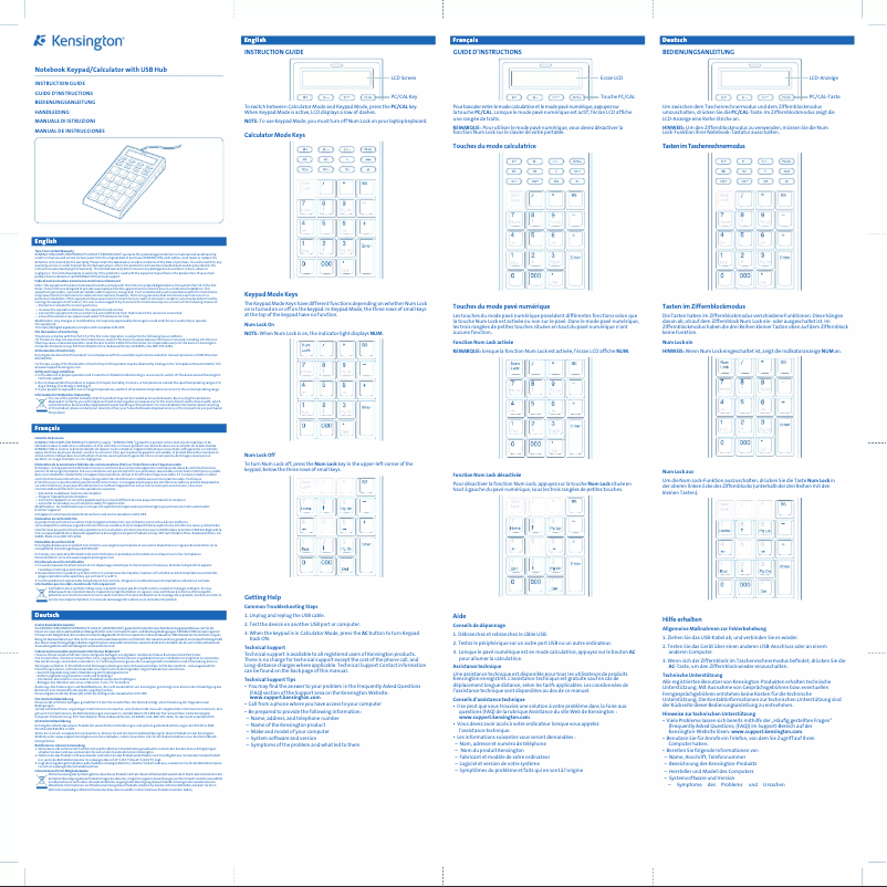 Page 1 de la notice Manuel utilisateur Kensington P8693-K72274US