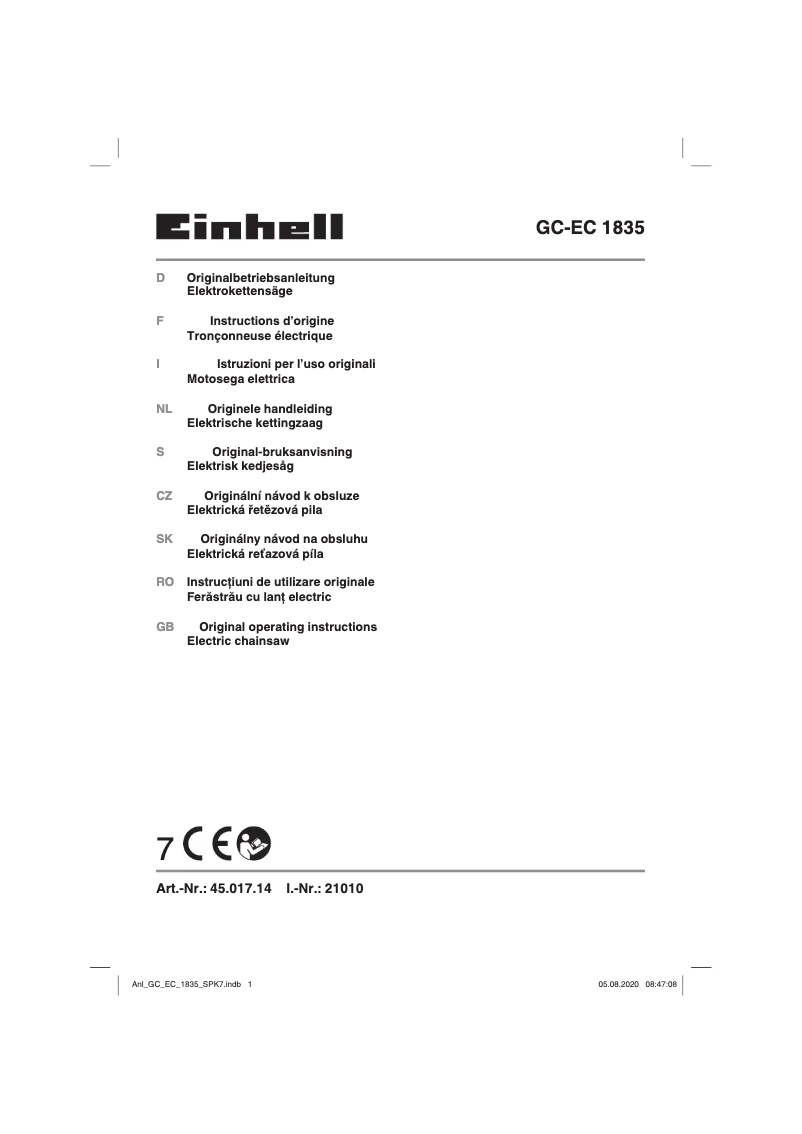 Page 1 of the manual User Manual Einhell GC-EC 1835