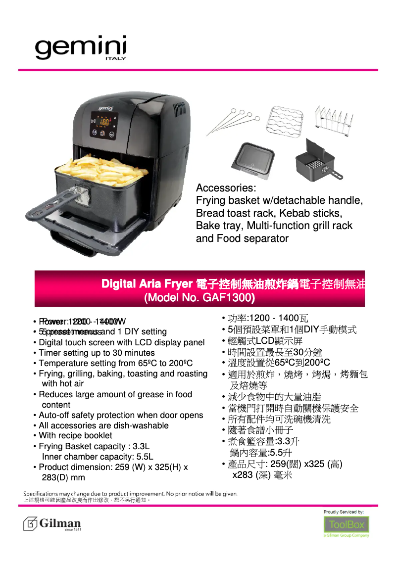 First page image of the manual for GAF1300