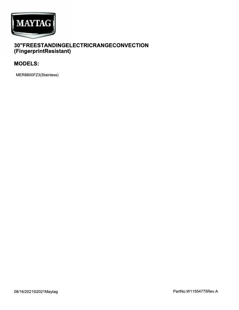 Page 1 of the manual Warranty Information Maytag MER8800FZ