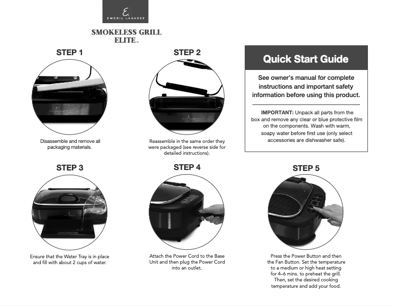 First page image of the manual for Smokeless Grill Elite PG-1500FDR