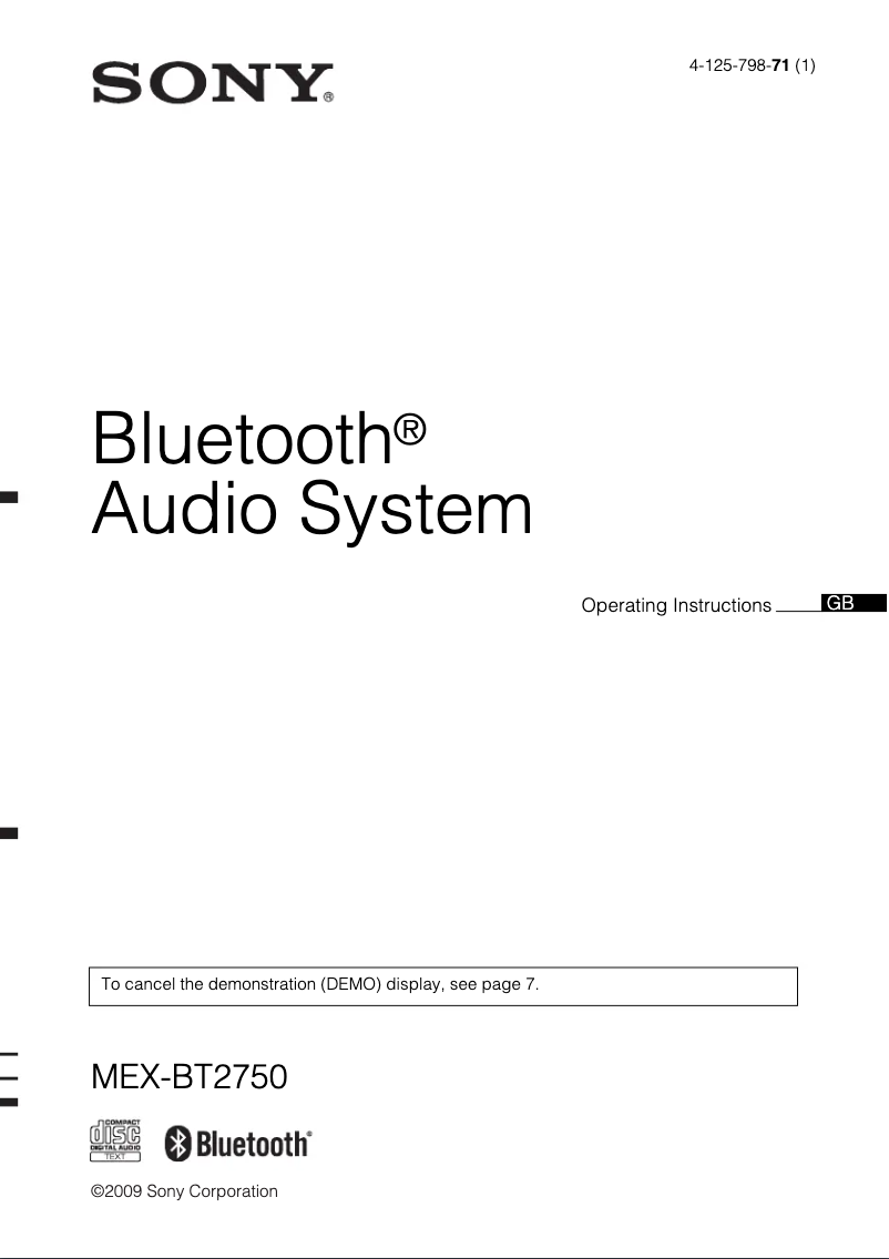First page image of the manual for MEX-BT2750