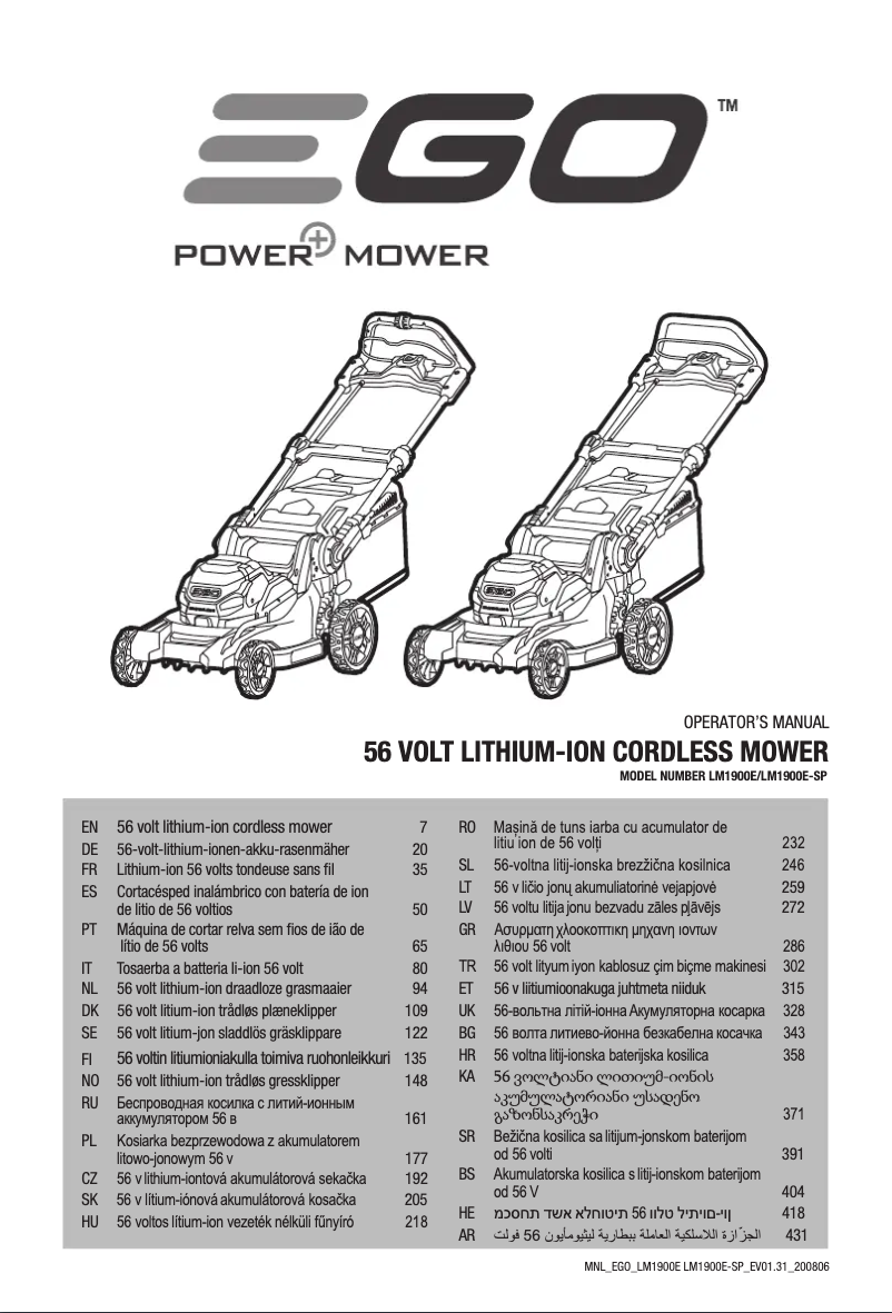 Page 1 of the manual User Manual EGO LM1903E-SP