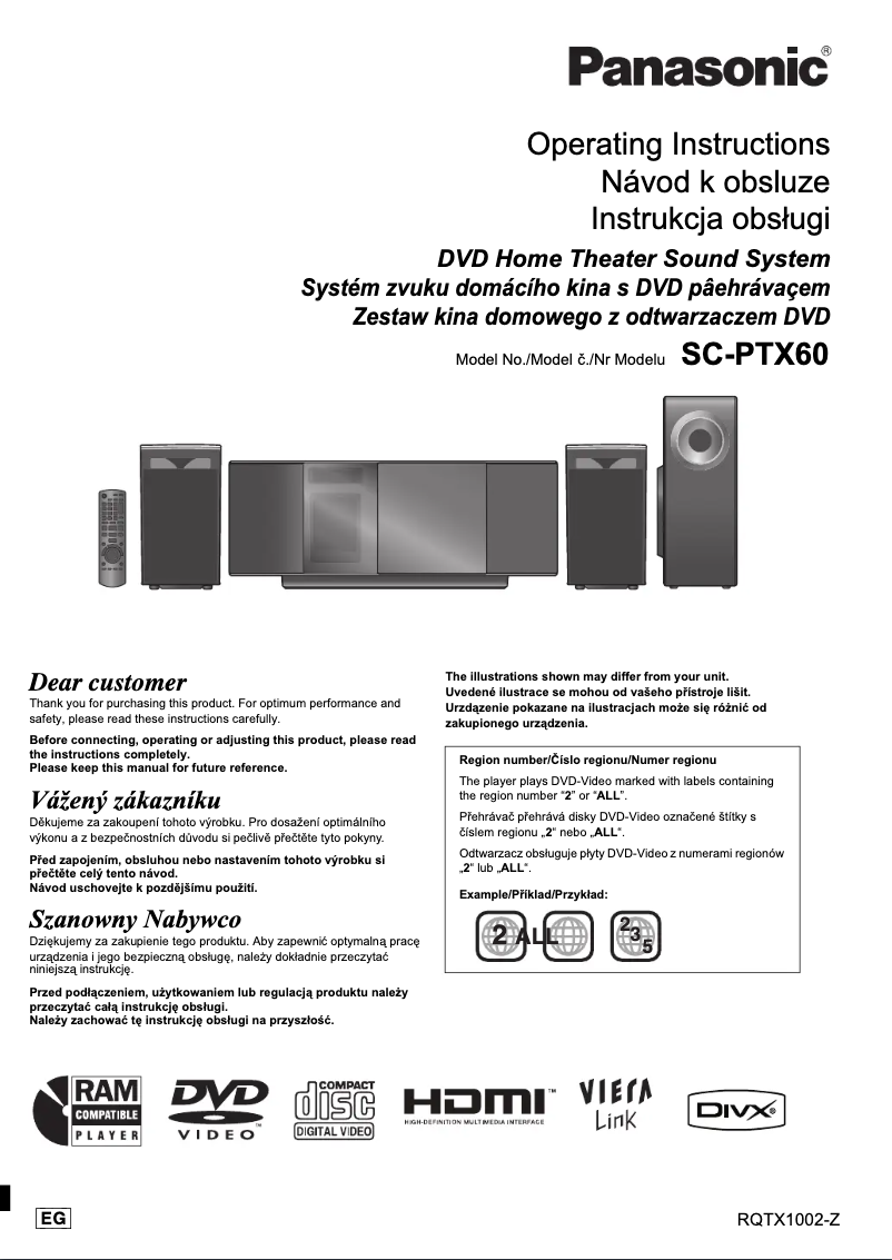 Page 1 of the manual User Manual Panasonic SC-PTX60