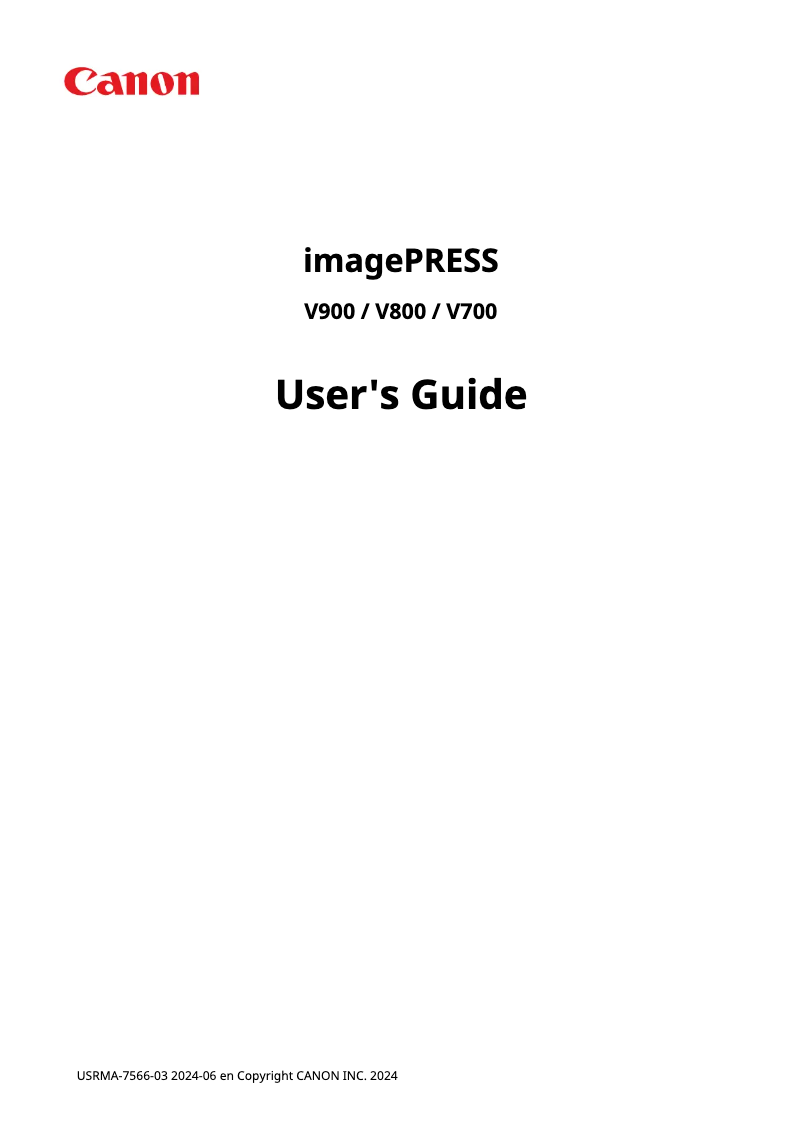Page 1 of the manual User Manual Canon imagePRESS V700
