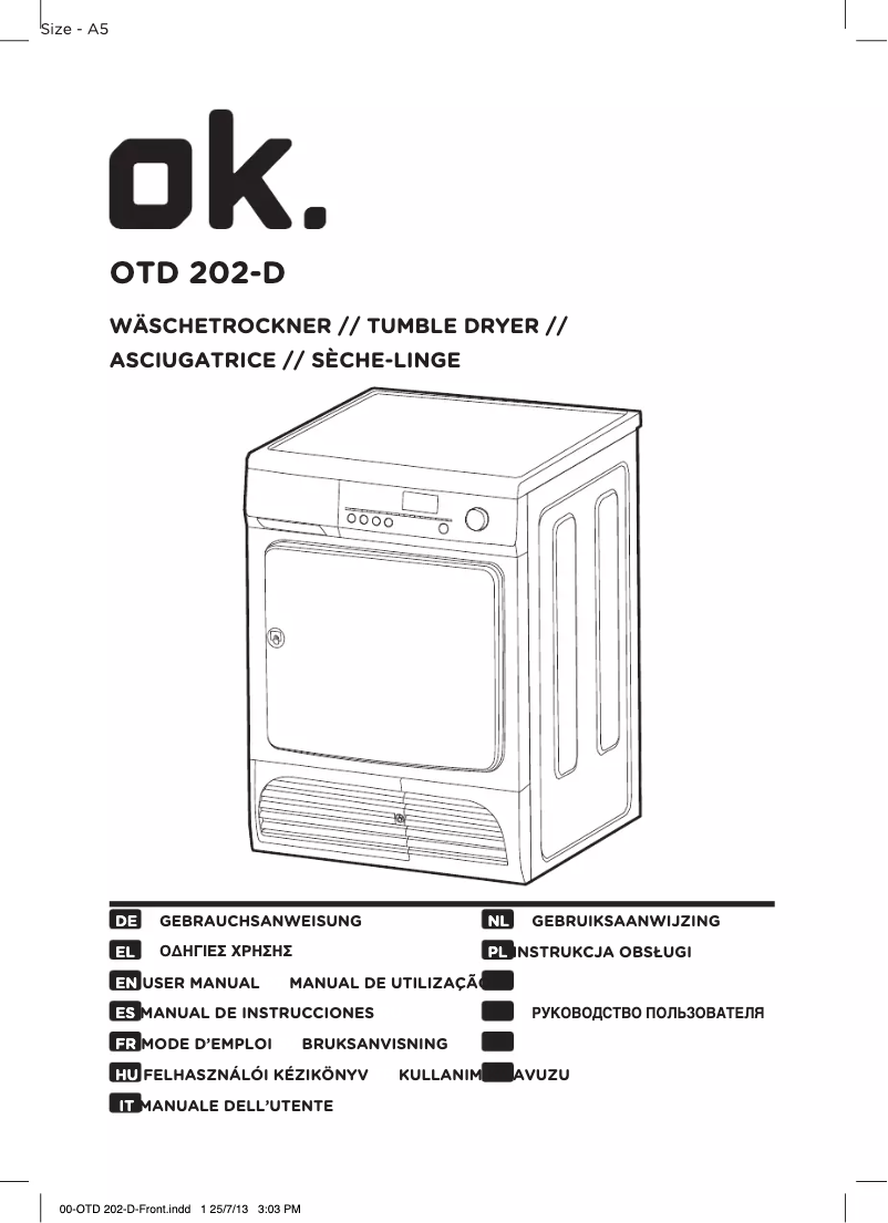 First page image of the manual for OTD 202-D