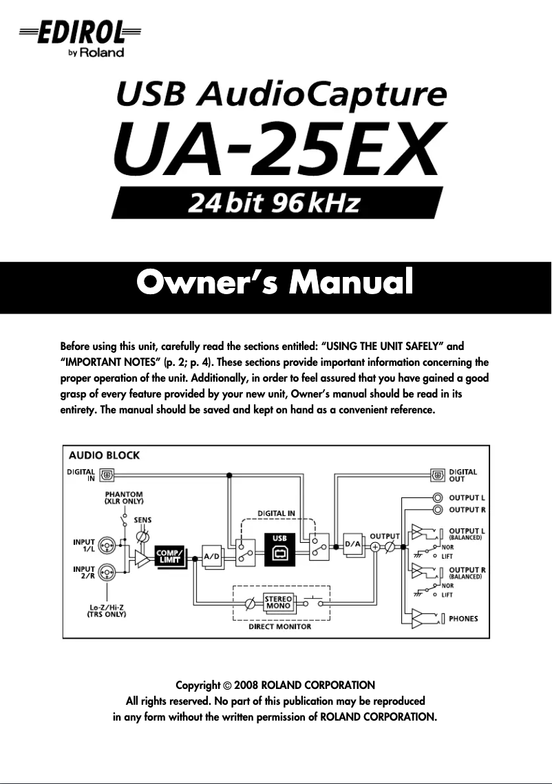 First page image of the manual for UA-25EX