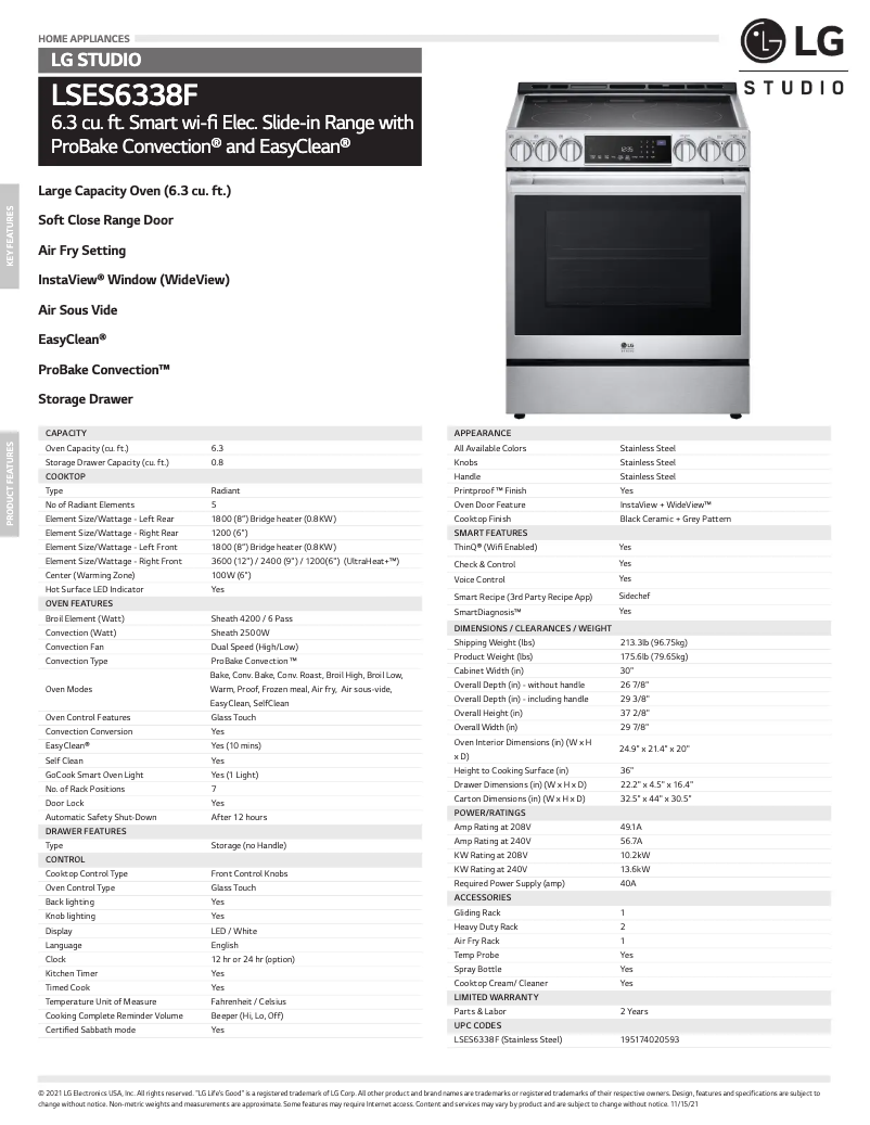 Page 1 of the manual Technical Sheet LG LSES6338F