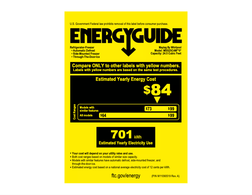 Page 1 of the manual Energy Label Maytag MSS25C4MGW