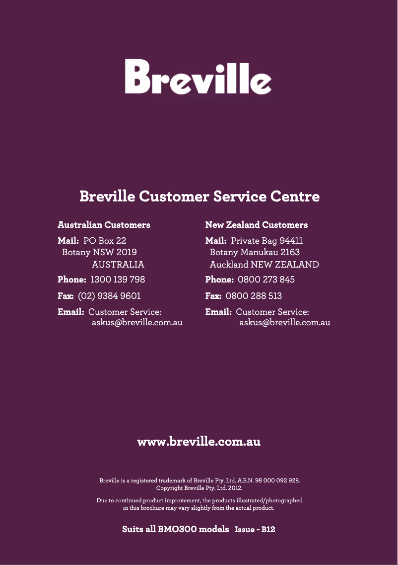 Page 1 of the manual User Manual Breville the Quick & Easy BMO300