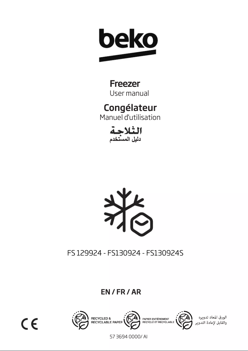 Page 1 of the manual User Manual Beko FS 130924 S