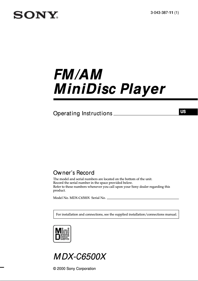 Page 1 of the manual User Manual Sony MDX-C6500X