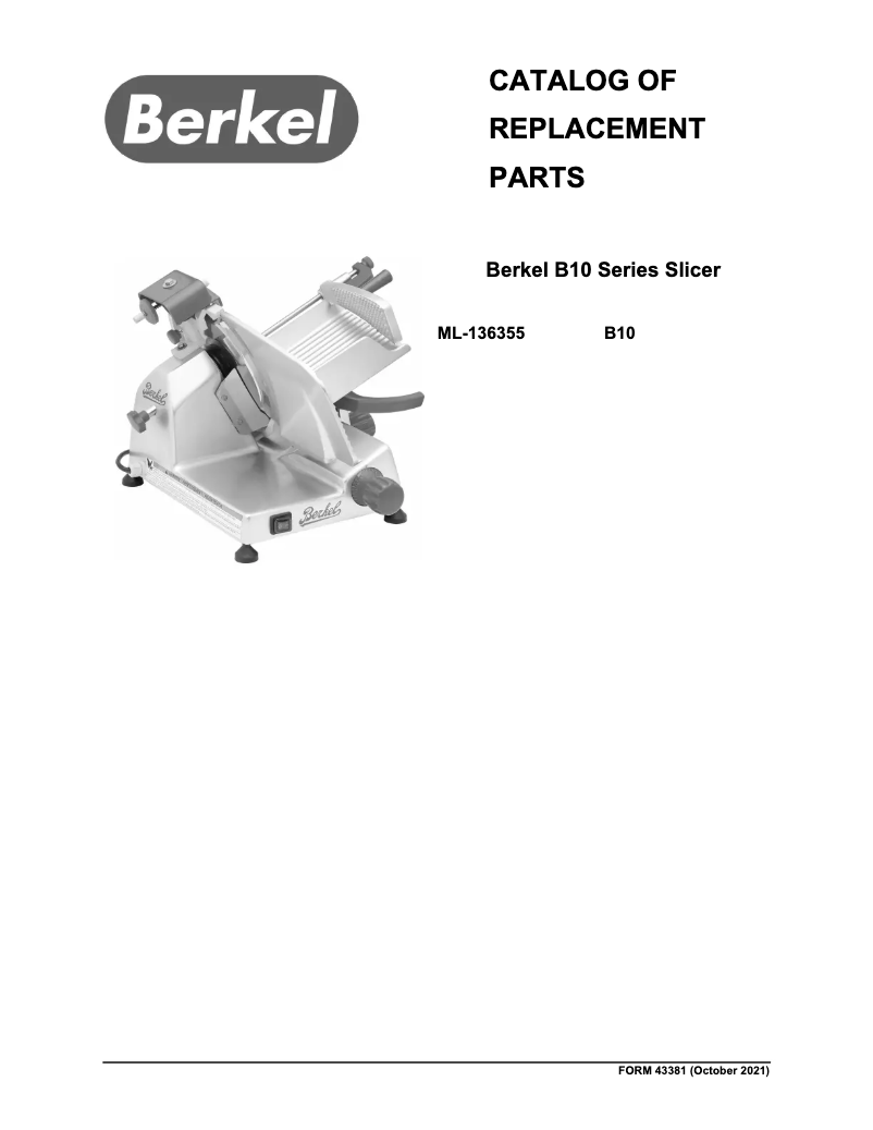 Page 1 of the manual Catalogue Berkel B10-SLC
