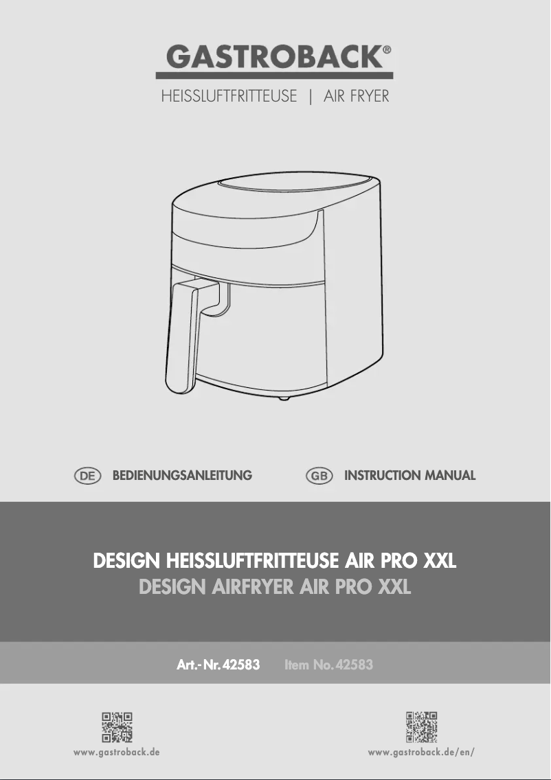 Page 1 of the manual User Manual Gastroback Design Air Pro XXL 42583