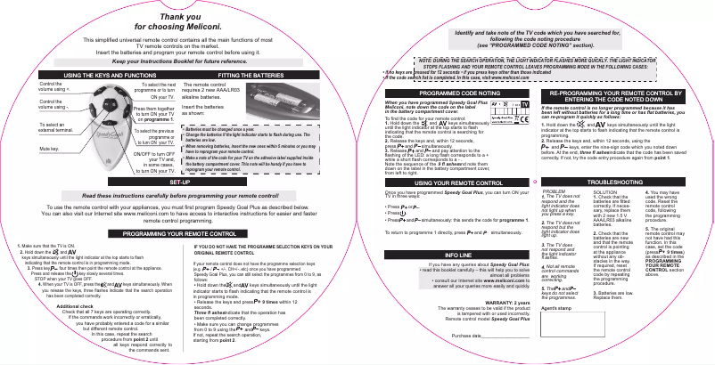 Page 1 of the manual User Manual Meliconi Goal Plus