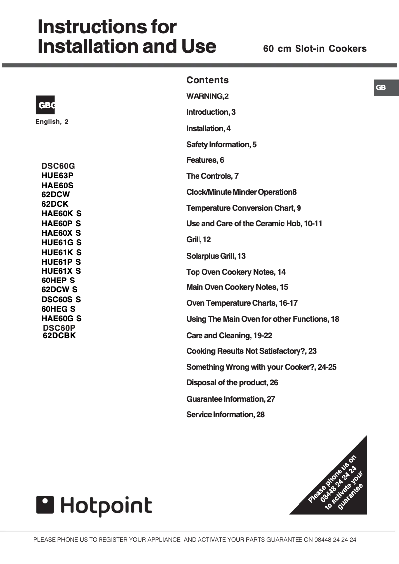 Page 1 of the manual User Manual Hotpoint HUE61XS