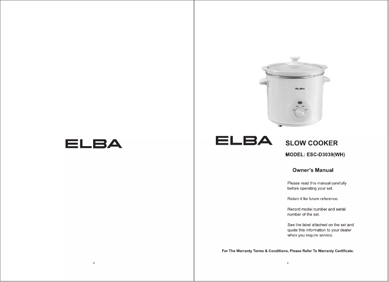 First page image of the manual for ESC-D3039(WH)