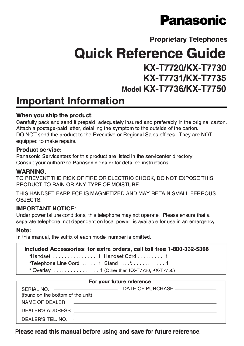 Page 1 of the manual User Manual Panasonic KX-T7736
