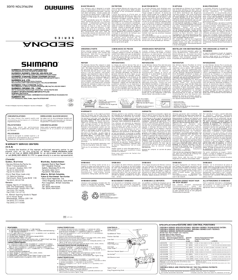 Page 1 of the manual User Manual Shimano Sedona 1000RA
