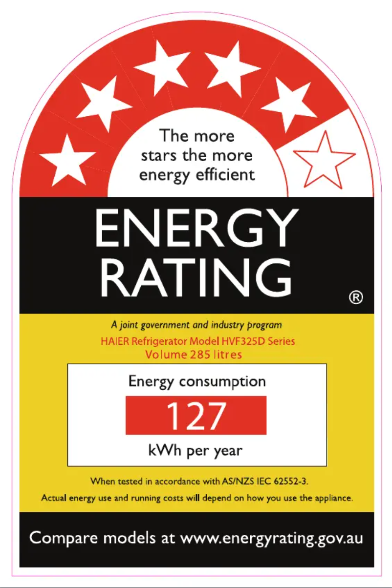 Page 1 of the manual Energy Label Haier HVF325DC