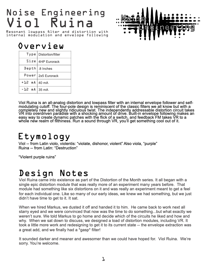 Page 1 of the manual User Manual Noise Engineering Viol Ruina