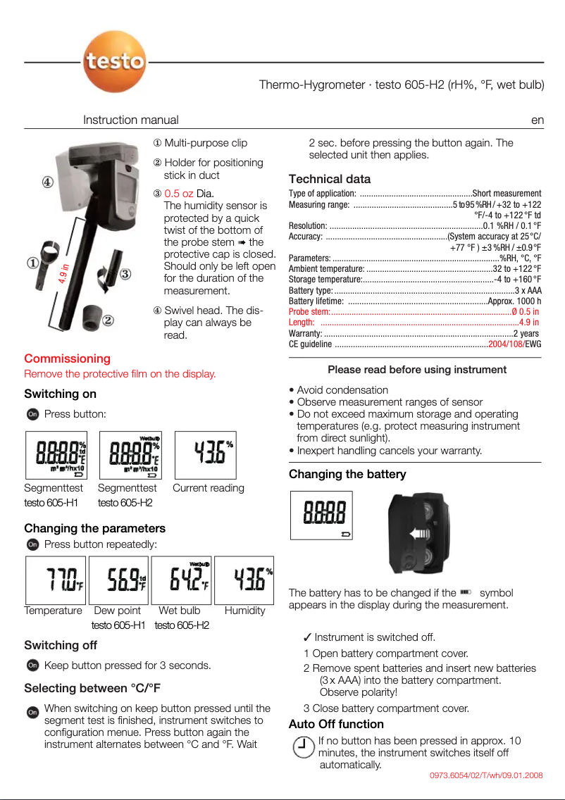 First page image of the manual for 605-H2