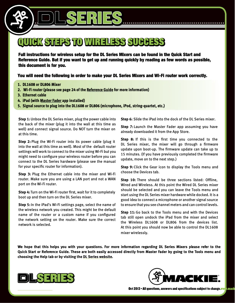 Page 1 of the manual Quick Start Guide Mackie DL16S