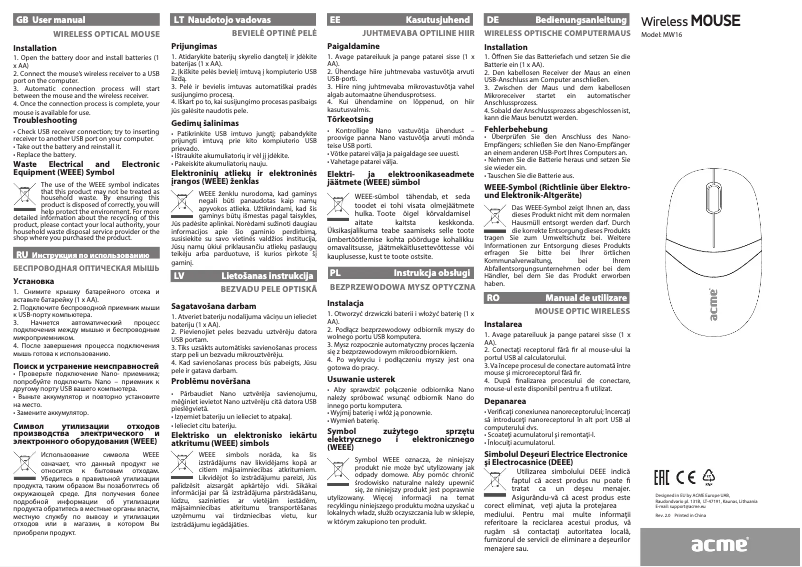 Image de la première page du manuel de l'appareil MW16