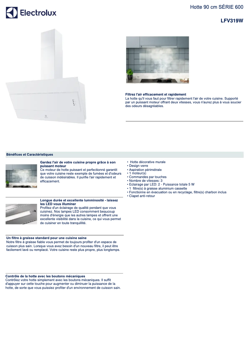 Page 1 of the manual Technical Sheet Electrolux LFV319W