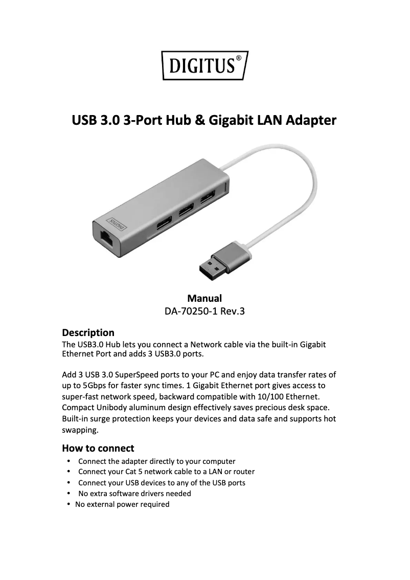 Page 1 of the manual User Manual Digitus DA-70250-1