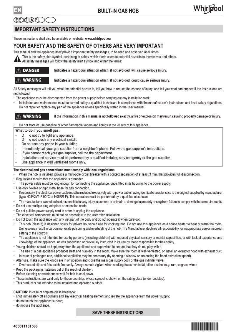 Page 1 of the manual User Manual Whirlpool AKT 6465/WH
